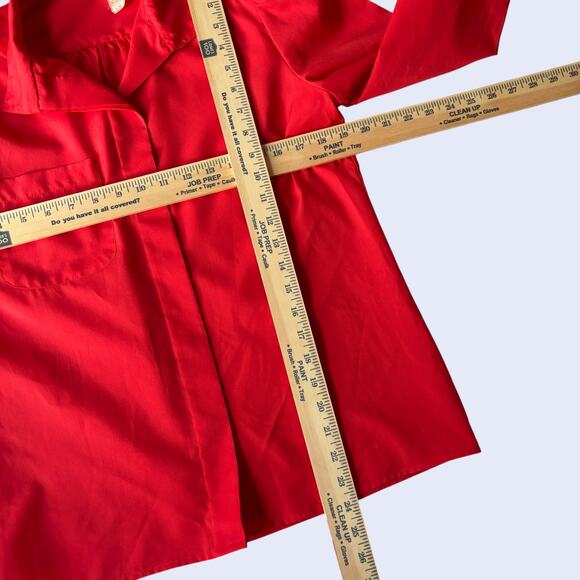 Lady Manhattan Puff Sleeve Red Blouse, Notched Collar, Hidden Placket, Sz 10 80s - Picture 4 of 5